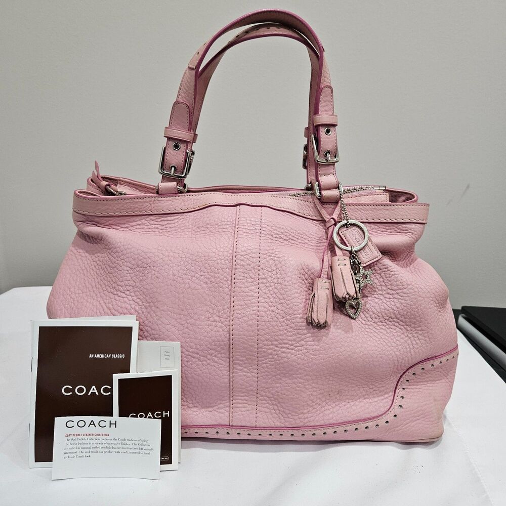 Vintage Coach Soft Pebble Leather Hampton Satchel Carryall Tote Bag 5749 Pink